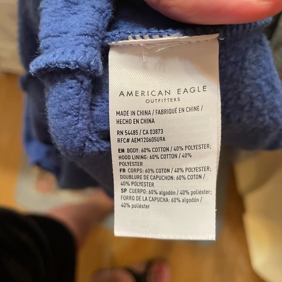 American Eagle AE Blue Varsity Cropped Sweatshirt XL Women Striped Hoodie - Picture 4 of 4